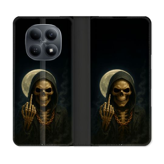 Housse Cuir Portefeuille Pour Xiaomi Redmi Note 15 4G Tete de Mort Doigt 2026