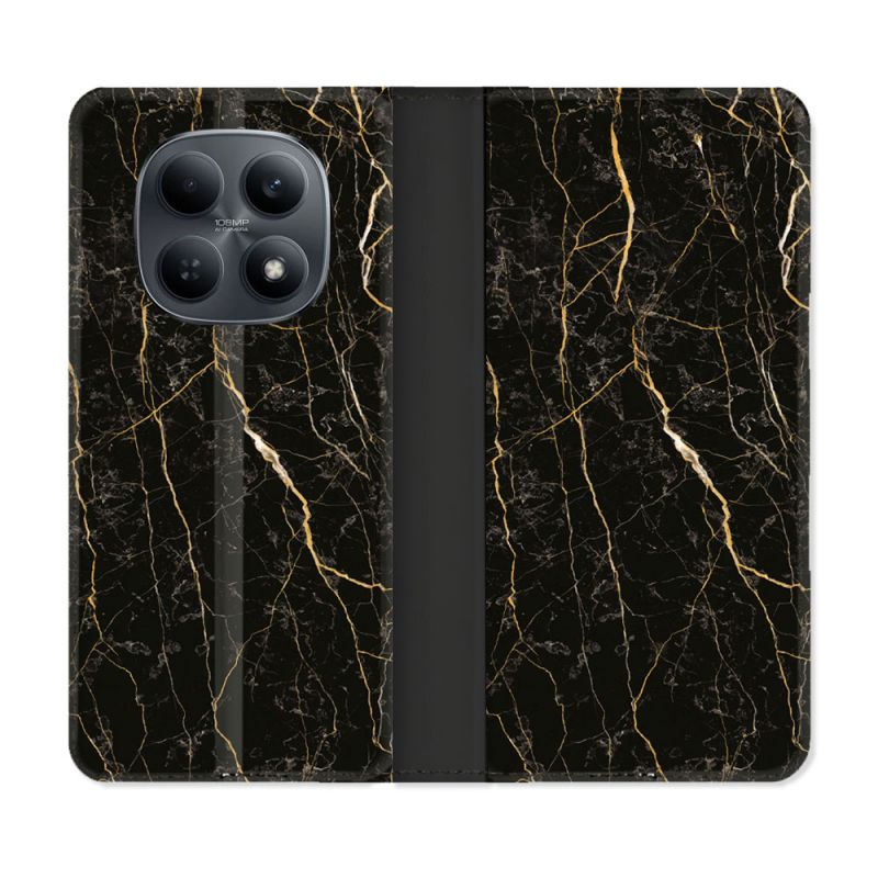 Housse Cuir Portefeuille Pour Xiaomi Redmi Note 15 4G Texture Marbre Noir