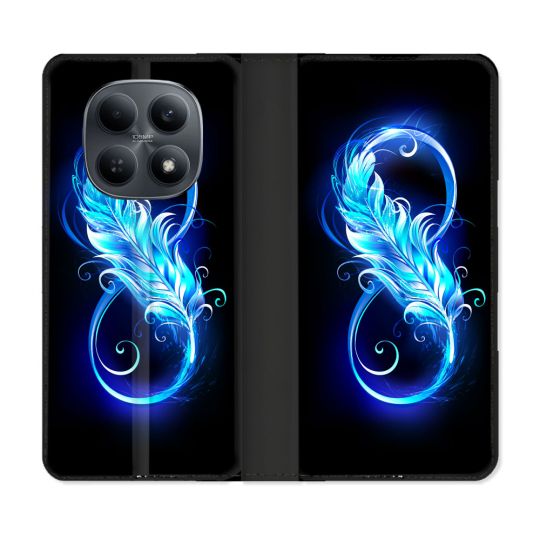 Housse Cuir Portefeuille Pour Xiaomi Redmi Note 15 4G Texture Plume Infini Bleu