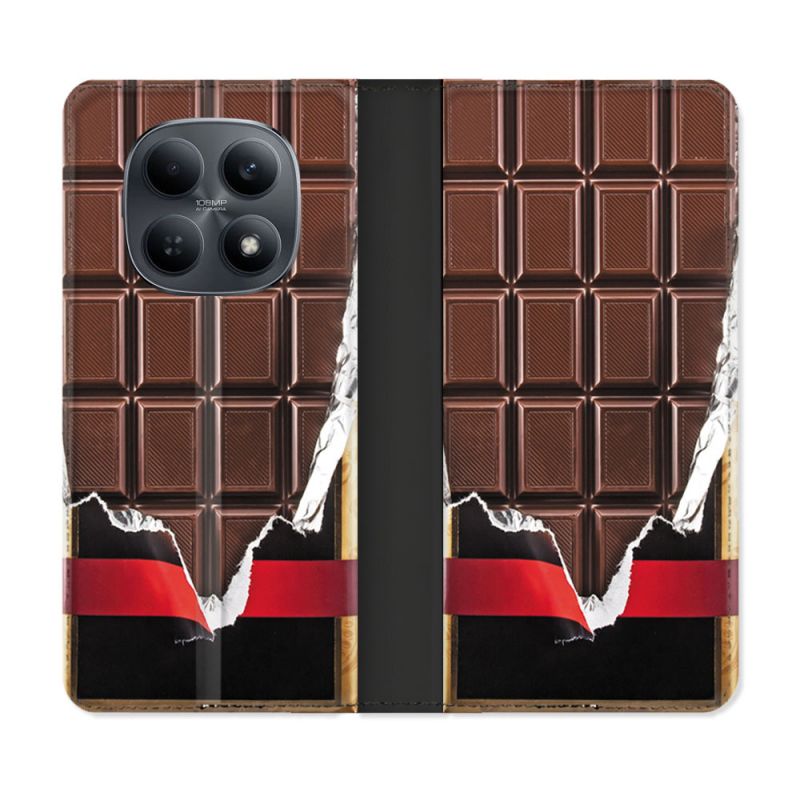 Housse Cuir Portefeuille Pour Xiaomi Redmi Note 15 4G Texture Trompe Oeil Chocolat