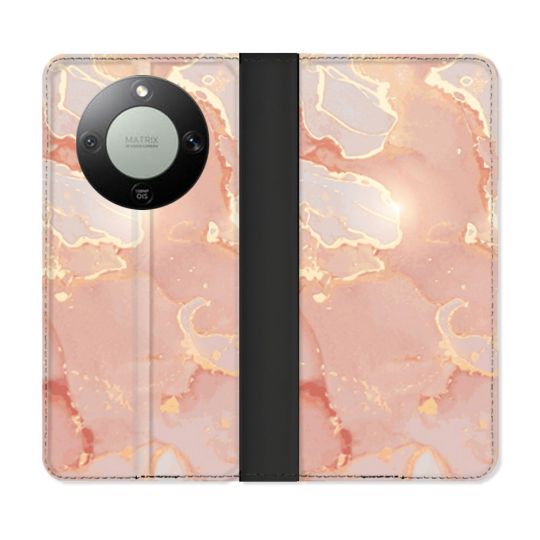 Housse Cuir Portefeuille Pour Honor Magic 8 Lite 5G Texture Marbre Rose