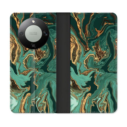 Housse Cuir Portefeuille Pour Honor Magic 8 Lite 5G Texture Marbre Vert