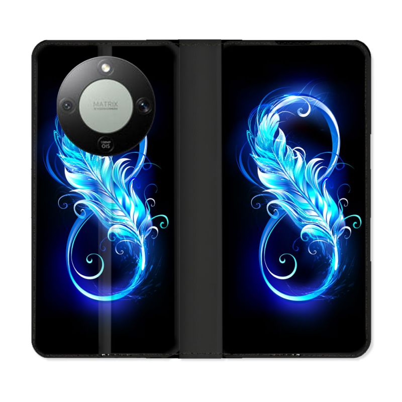 Housse Cuir Portefeuille Pour Honor Magic 8 Lite 5G Texture Plume Infini Bleu