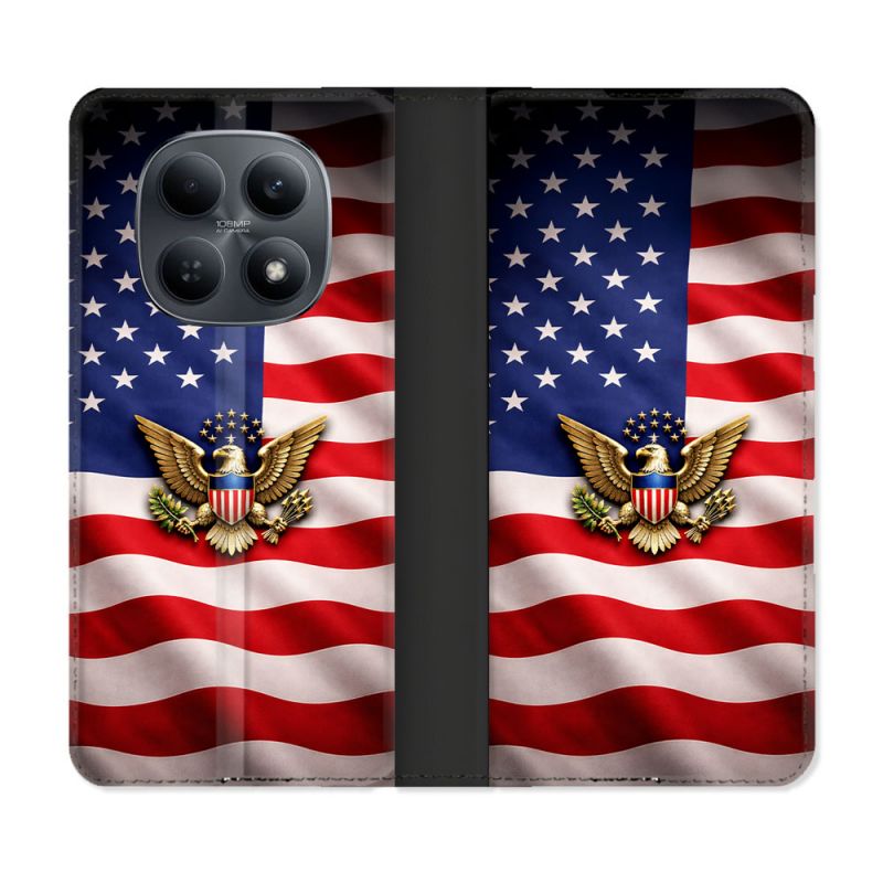 Housse Cuir Portefeuille Pour Xiaomi Redmi Note 15 4G Voyage Drapeau USA Etats Unis