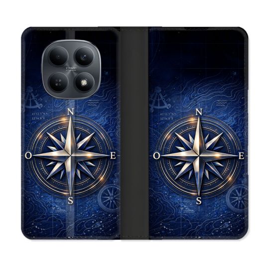 Housse Cuir Portefeuille Pour Xiaomi Redmi Note 15 4G Voyage Rose des Vents Marine