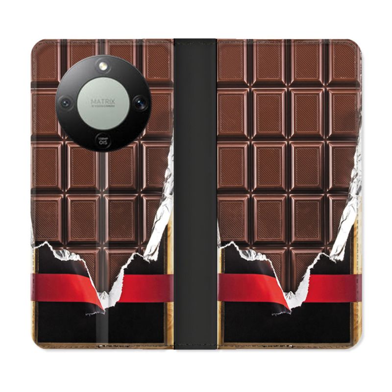 Housse Cuir Portefeuille Pour Honor Magic 8 Lite 5G Texture Trompe Oeil Chocolat