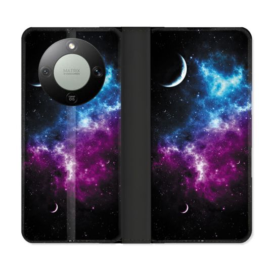 Housse Cuir Portefeuille Pour Honor Magic 8 Lite 5G Univers Bleu Violet