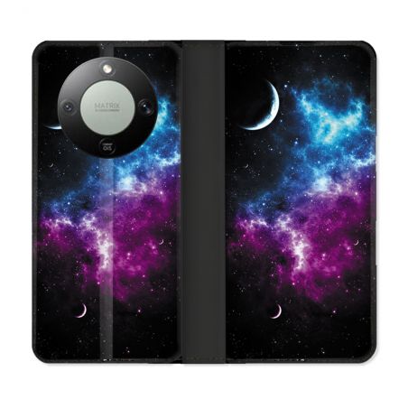 Housse Cuir Portefeuille Pour Honor Magic 8 Lite 5G Univers Bleu Violet