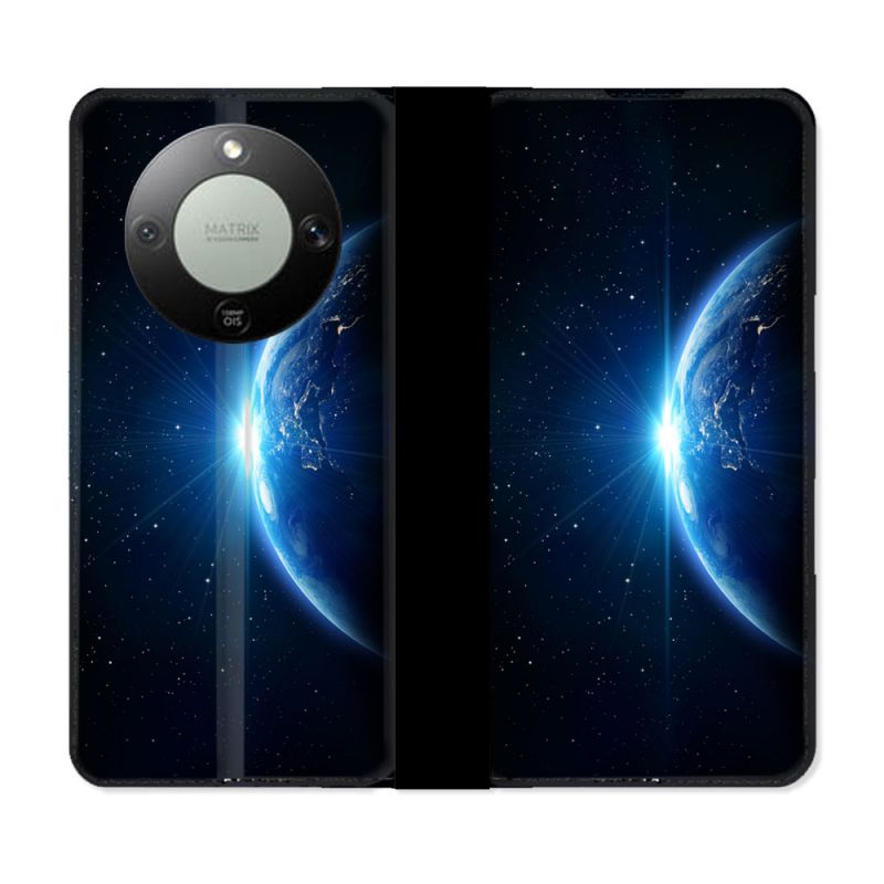 Housse Cuir Portefeuille Pour Honor Magic 8 Lite 5G Univers Planete Terre