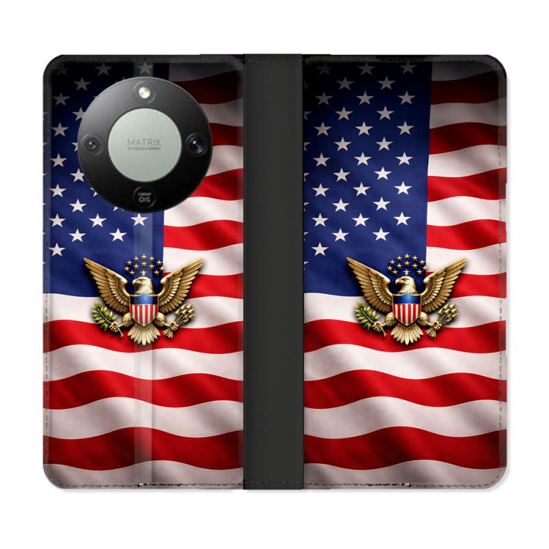 Housse Cuir Portefeuille Pour Honor Magic 8 Lite 5G Voyage Drapeau USA Etats Unis