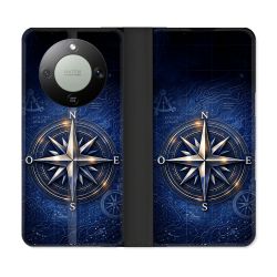 Housse Cuir Portefeuille Pour Honor Magic 8 Lite 5G Voyage Rose des Vents Marine