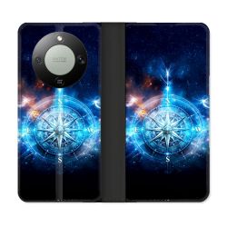 Housse Cuir Portefeuille Pour Honor Magic 8 Lite 5G Voyage Rose des Vents Stellaire