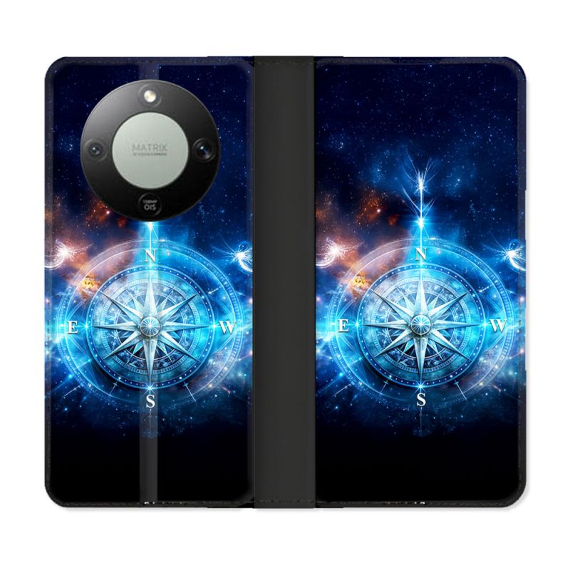 Housse Cuir Portefeuille Pour Honor Magic 8 Lite 5G Voyage Rose des Vents Stellaire