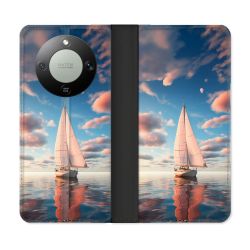 Housse Cuir Portefeuille Pour Honor Magic 8 Lite 5G Voyage Voilier Reflet
