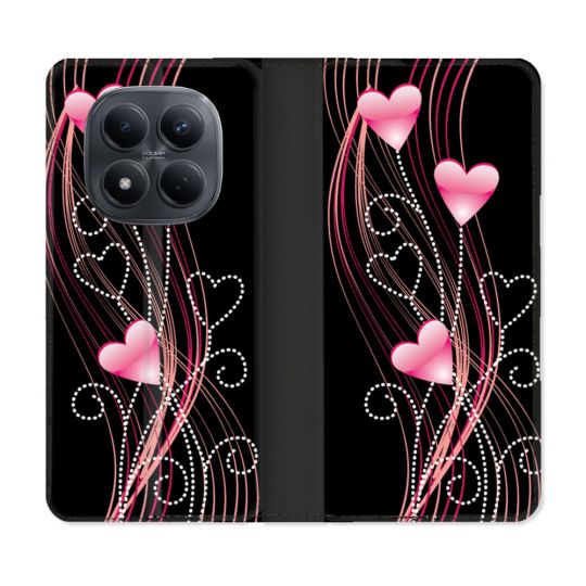 Housse Cuir Portefeuille Pour Xiaomi Redmi Note 15 Pro 4G Amour Coeur Rose Montant sur Noir