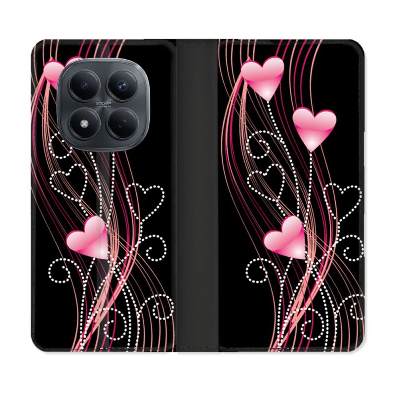 Housse Cuir Portefeuille Pour Xiaomi Redmi Note 15 Pro 4G Amour Coeur Rose Montant sur Noir