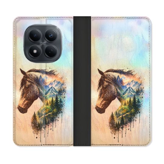 Housse Cuir Portefeuille Pour Xiaomi Redmi Note 15 Pro 4G Animal Cheval Montagne