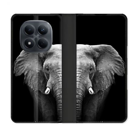 Housse Cuir Portefeuille Pour Xiaomi Redmi Note 15 Pro 4G Animal Elephant Noir