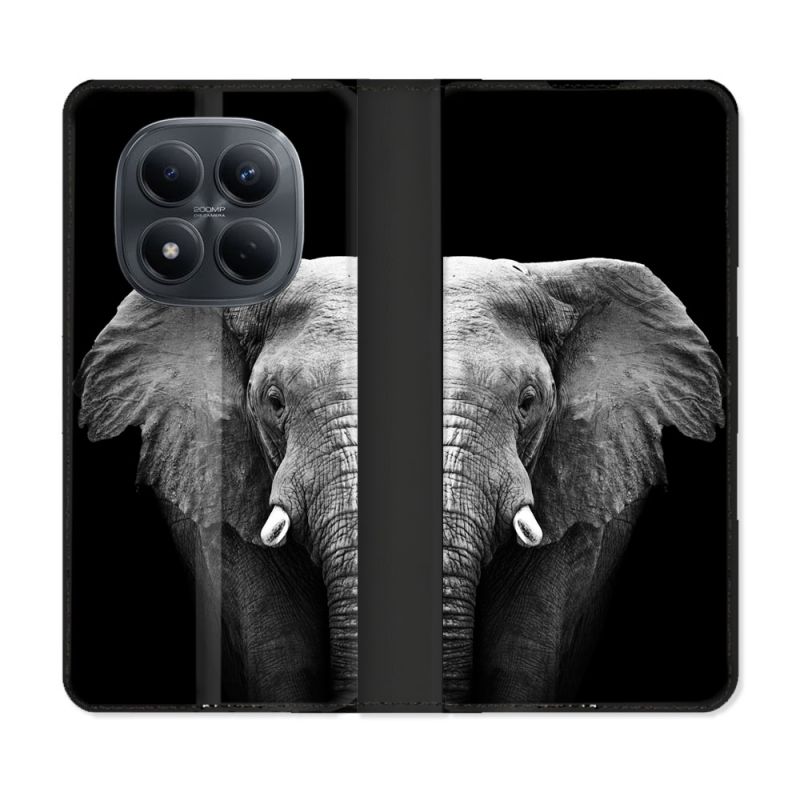 Housse Cuir Portefeuille Pour Xiaomi Redmi Note 15 Pro 4G Animal Elephant Noir
