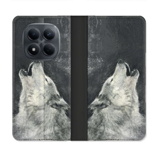 Housse Cuir Portefeuille Pour Xiaomi Redmi Note 15 Pro 4G Animal Loup Hurlement