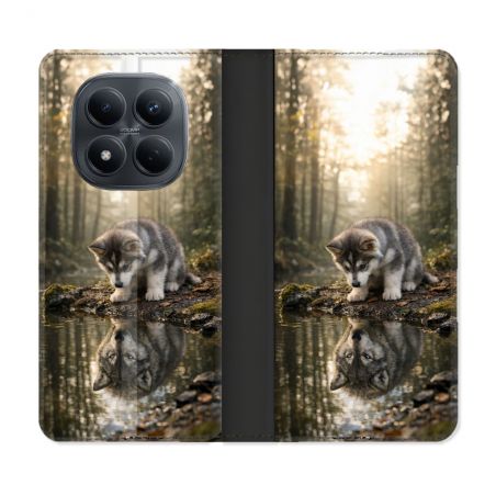 Housse Cuir Portefeuille Pour Xiaomi Redmi Note 15 Pro 4G Animal Loup Reflet