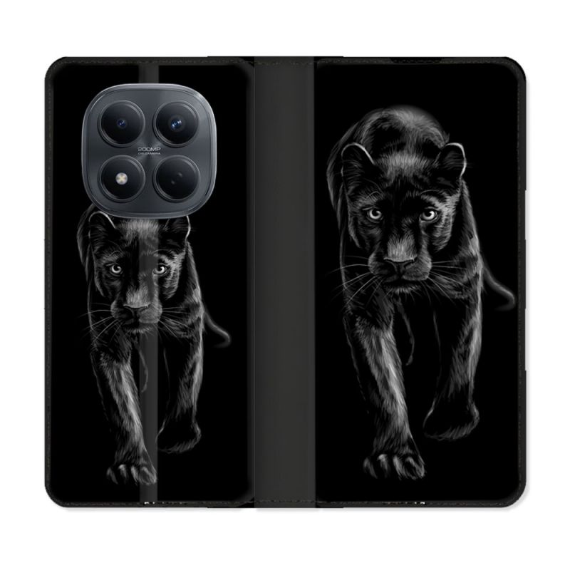 Housse Cuir Portefeuille Pour Xiaomi Redmi Note 15 Pro 4G Animal Panthère Noire