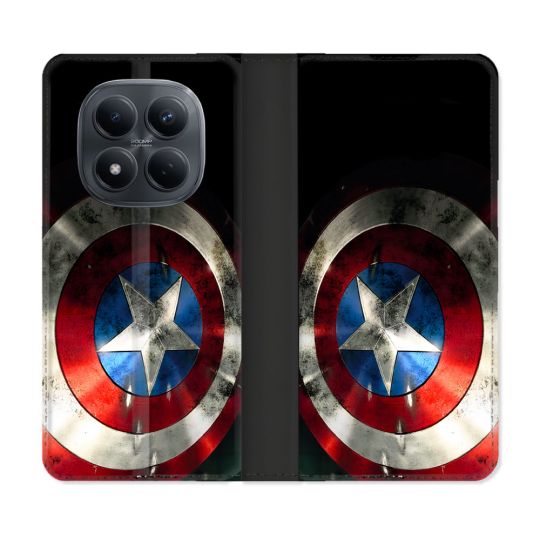 Housse Cuir Portefeuille Pour Xiaomi Redmi Note 15 Pro 4G Captain America Bouclier