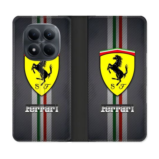 Housse Cuir Portefeuille Pour Xiaomi Redmi Note 15 Pro 4G Ferrari Carbone