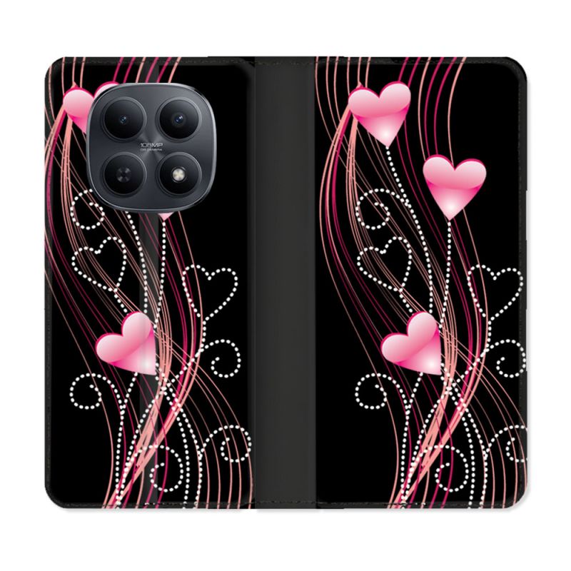 Housse Cuir Portefeuille Pour Xiaomi Redmi Note 15 5G Amour Coeur Rose Montant sur Noir