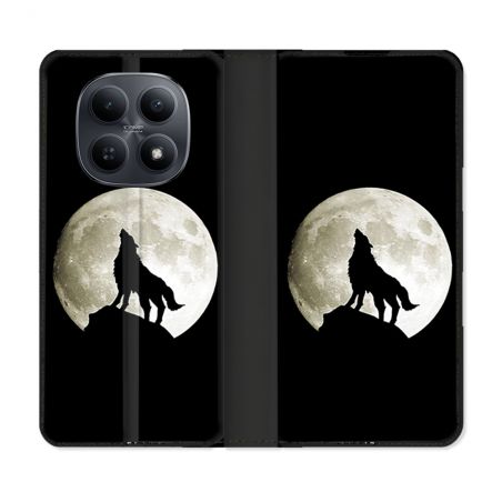 Housse Cuir Portefeuille Pour Xiaomi Redmi Note 15 5G Animal Loup Noir