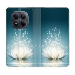 Housse Cuir Portefeuille Pour Xiaomi Redmi Note 15 Pro 4G Fleur Lotus Blanc