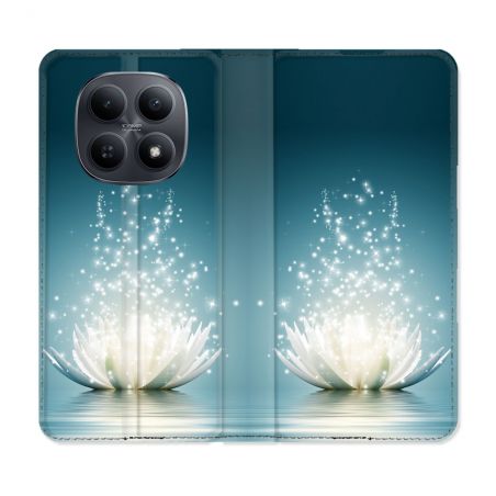 Housse Cuir Portefeuille Pour Xiaomi Redmi Note 15 5G Fleur Lotus Blanc