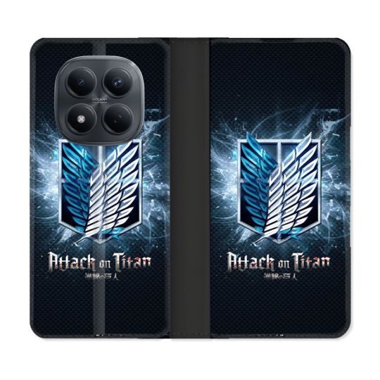 Housse Cuir Portefeuille Pour Xiaomi Redmi Note 15 Pro 4G Manga Attaque Titans Noir