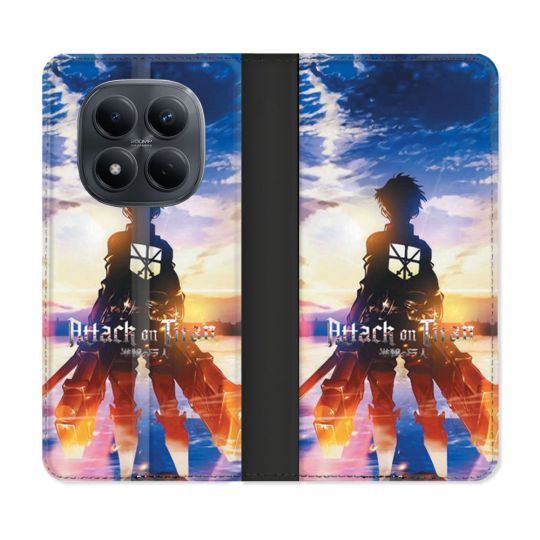 Housse Cuir Portefeuille Pour Xiaomi Redmi Note 15 Pro 4G Manga Attaque Titans Soleil