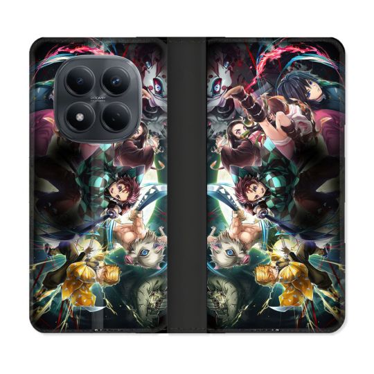 Housse Cuir Portefeuille Pour Xiaomi Redmi Note 15 Pro 4G Manga Demon Slayer Groupe