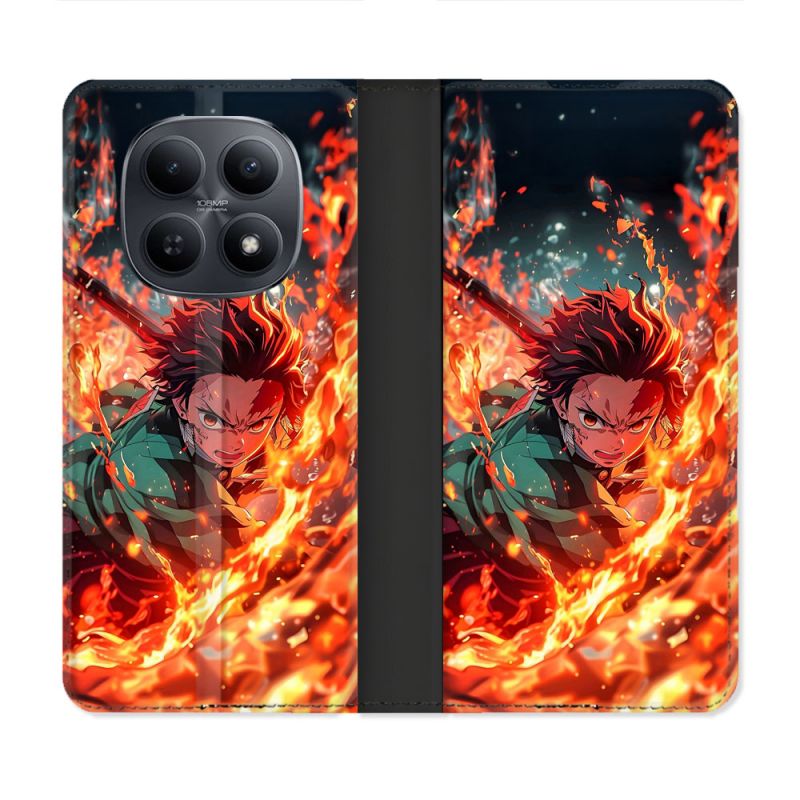 Housse Cuir Portefeuille Pour Xiaomi Redmi Note 15 5G Manga Demon Slayer Tanjiro Feu