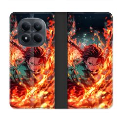 Housse Cuir Portefeuille Pour Xiaomi Redmi Note 15 Pro 4G Manga Demon Slayer Tanjiro Feu