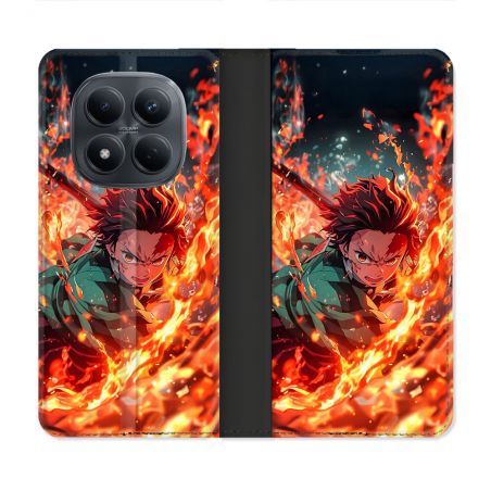 Housse Cuir Portefeuille Pour Xiaomi Redmi Note 15 Pro 4G Manga Demon Slayer Tanjiro Feu