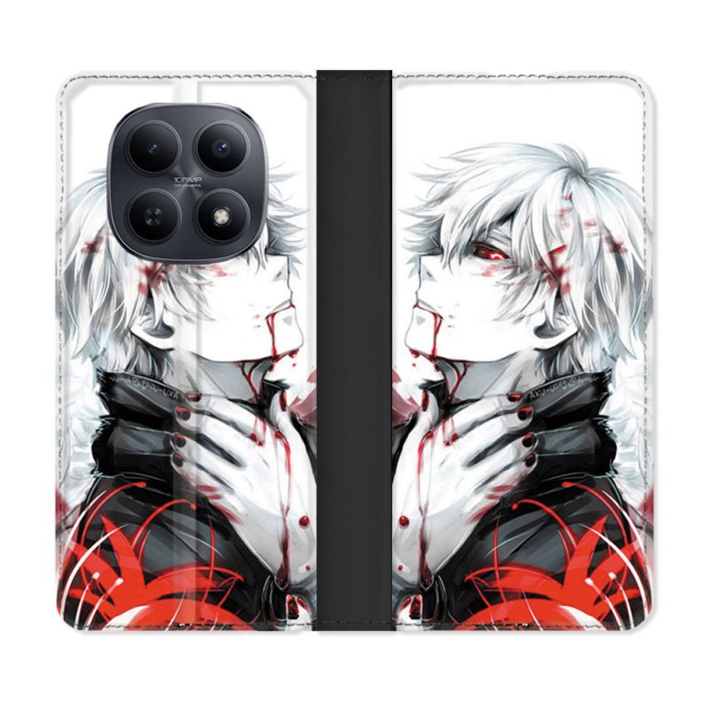 Housse Cuir Portefeuille Pour Xiaomi Redmi Note 15 5G Manga Tokyo Ghoul Kaneki Blanc