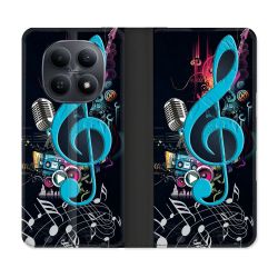 Housse Cuir Portefeuille Pour Xiaomi Redmi Note 15 5G Musique Cle Sol Bleu