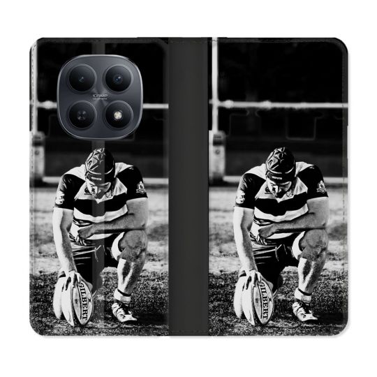 Housse Cuir Portefeuille Pour Xiaomi Redmi Note 15 5G Sport Rugby Noir Blanc