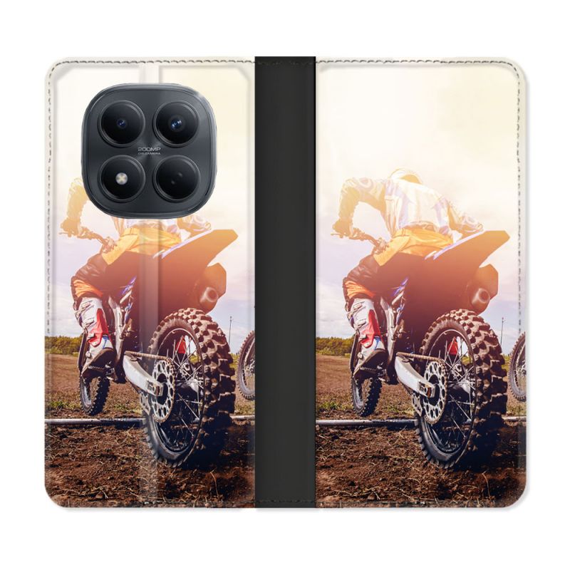 Housse Cuir Portefeuille Pour Xiaomi Redmi Note 15 Pro 4G Moto Cross Soleil