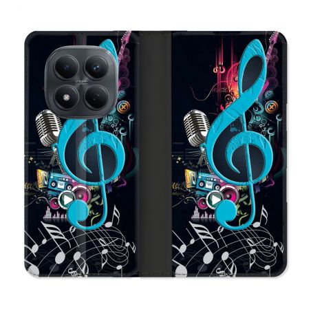 Housse Cuir Portefeuille Pour Xiaomi Redmi Note 15 Pro 4G Musique Cle Sol Bleu