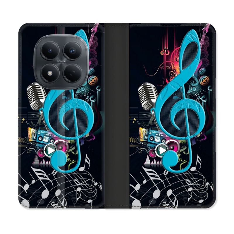 Housse Cuir Portefeuille Pour Xiaomi Redmi Note 15 Pro 4G Musique Cle Sol Bleu