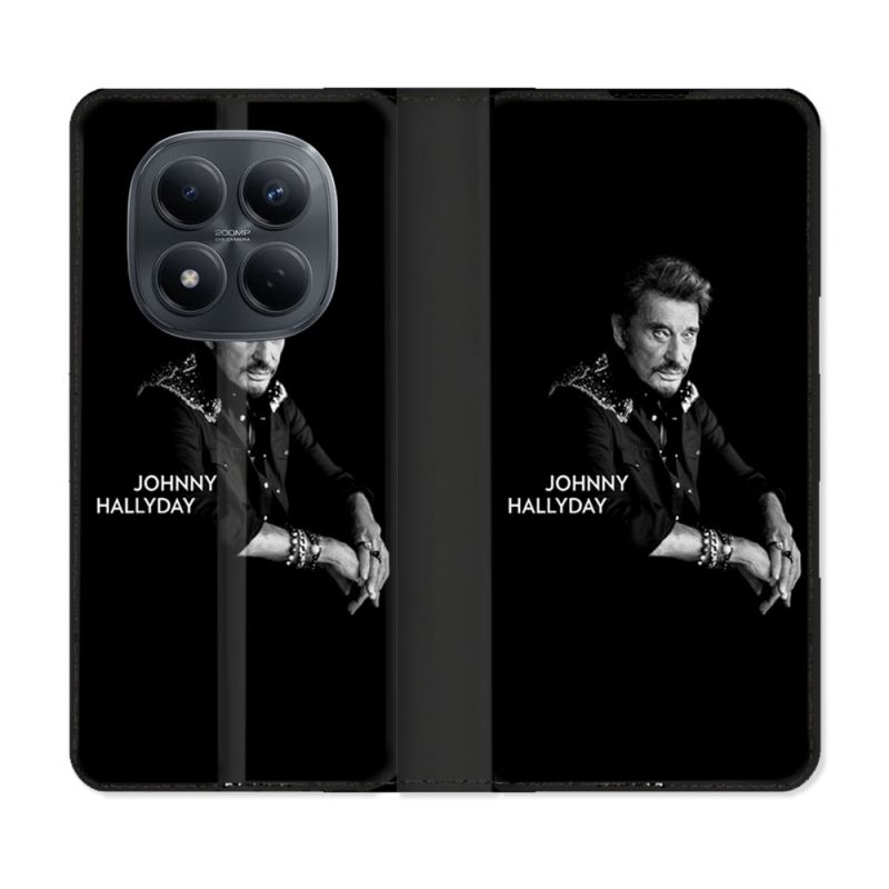 Housse Cuir Portefeuille Pour Xiaomi Redmi Note 15 Pro 4G Musique Johnny Hallyday Noir