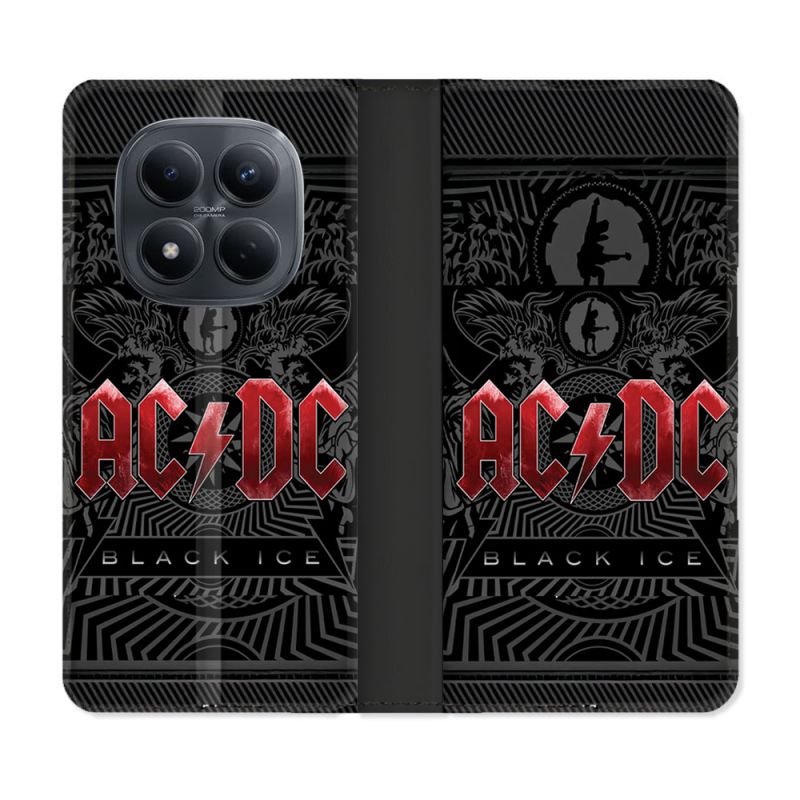 Housse Cuir Portefeuille Pour Xiaomi Redmi Note 15 Pro 4G Musique Rock ACDC Rouge