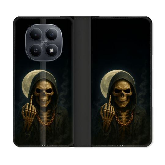 Housse Cuir Portefeuille Pour Xiaomi Redmi Note 15 5G Tete de Mort Doigt 2026