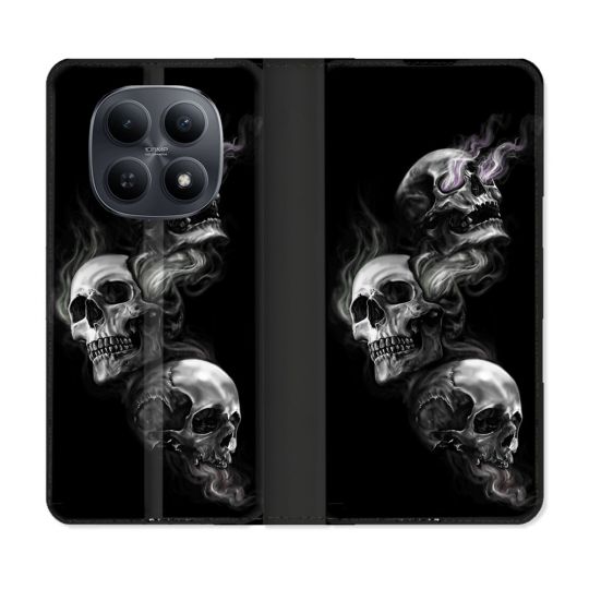 Housse Cuir Portefeuille Pour Xiaomi Redmi Note 15 5G Tete de Mort Triple