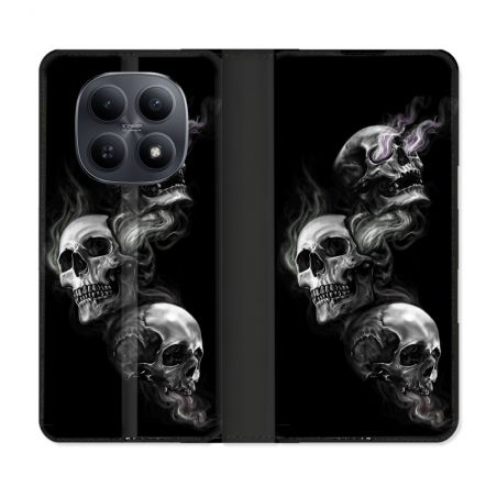 Housse Cuir Portefeuille Pour Xiaomi Redmi Note 15 5G Tete de Mort Triple