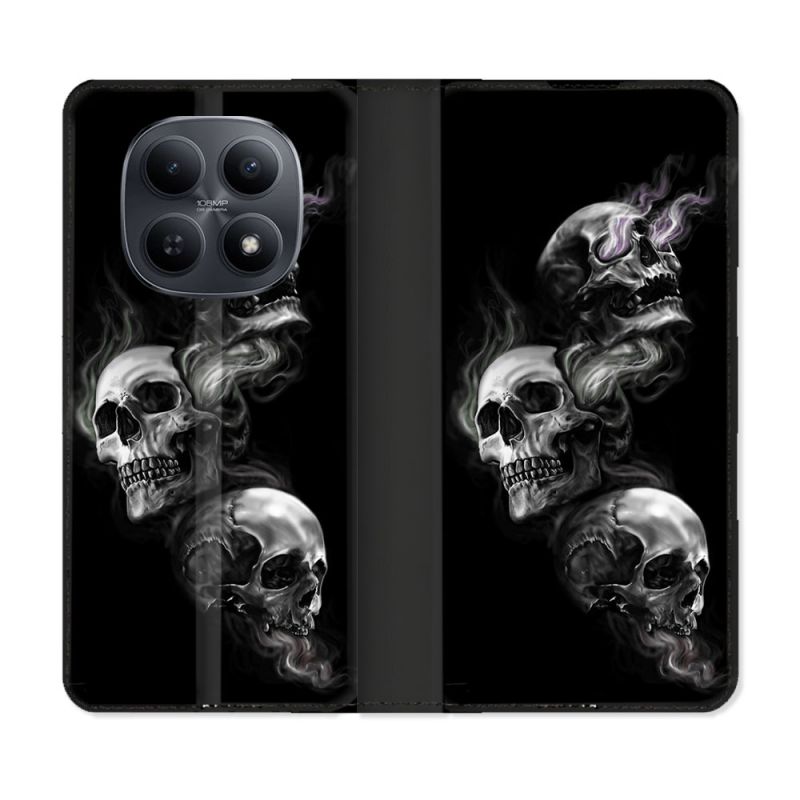 Housse Cuir Portefeuille Pour Xiaomi Redmi Note 15 5G Tete de Mort Triple